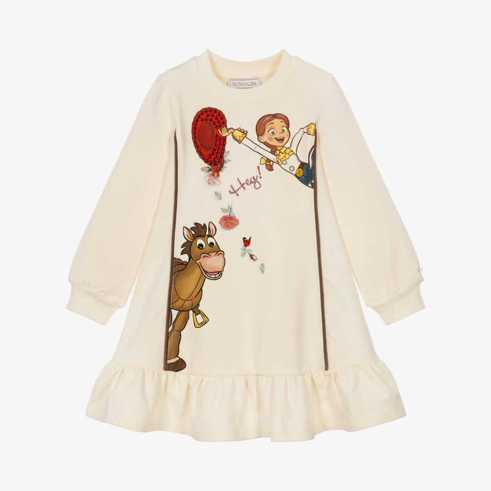 Monnalisa-Girls Ivory Cotton Jessie & Bullseye Sweatshirt Dress  | Childrensalon