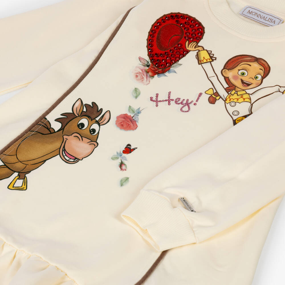 Monnalisa-Girls Ivory Cotton Jessie & Bullseye Sweatshirt Dress | Childrensalon