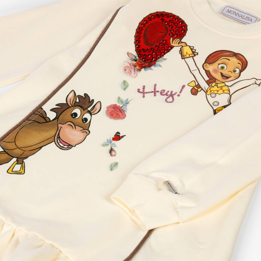 Monnalisa-Girls Ivory Cotton Jessie & Bullseye Sweatshirt Dress | Childrensalon