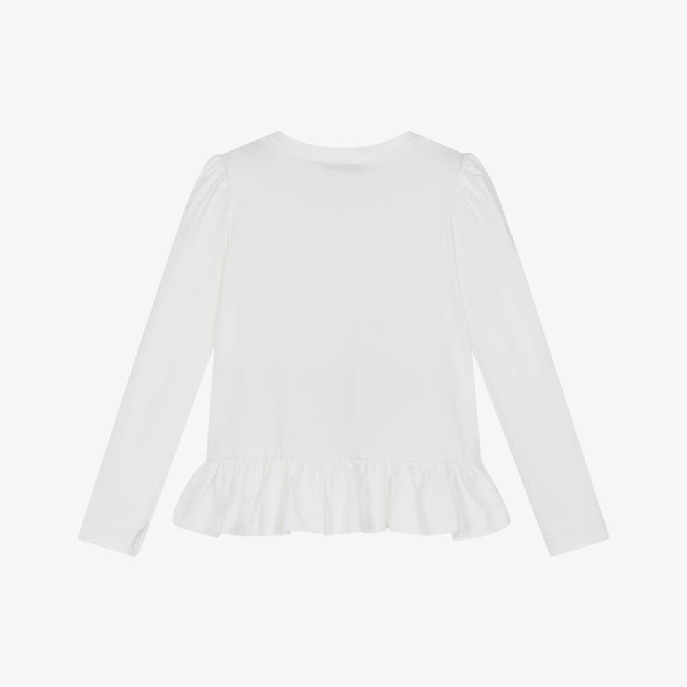 Monnalisa-Girls Ivory Cotton Long-Sleeved Top | Childrensalon