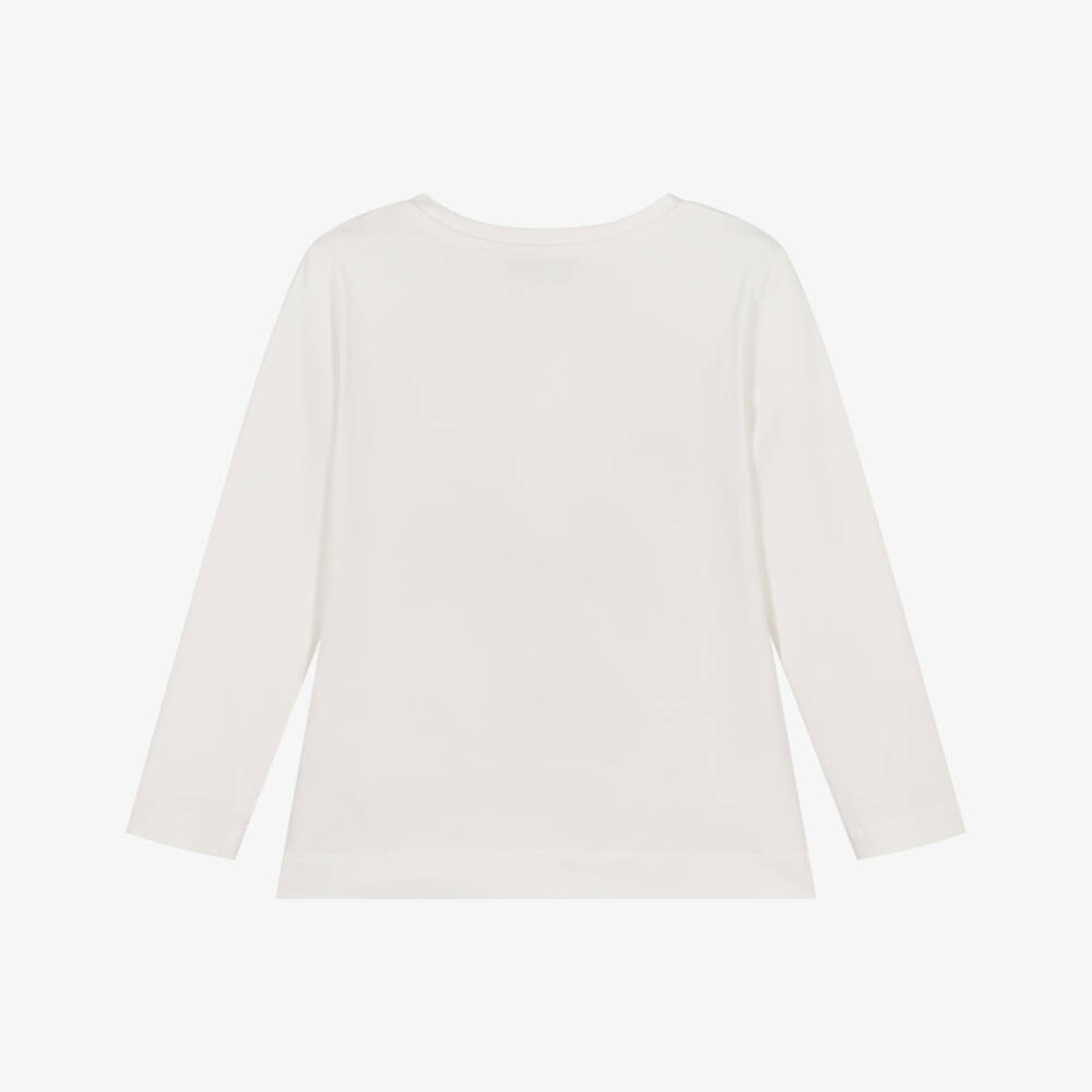 Monnalisa-Girls Ivory Cotton Top with Bear & Bow | Childrensalon