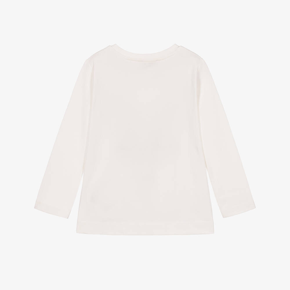 Monnalisa-Girls Ivory Cotton Top with Blue Bow Motif | Childrensalon
