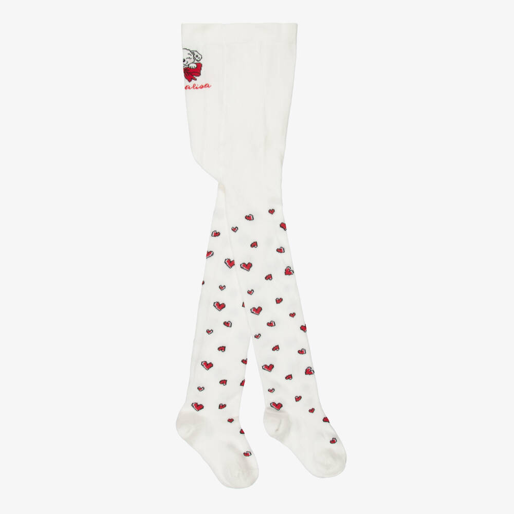 Monnalisa-Girls Ivory Disney Tights with Hearts & Dalmatian Pup | Childrensalon