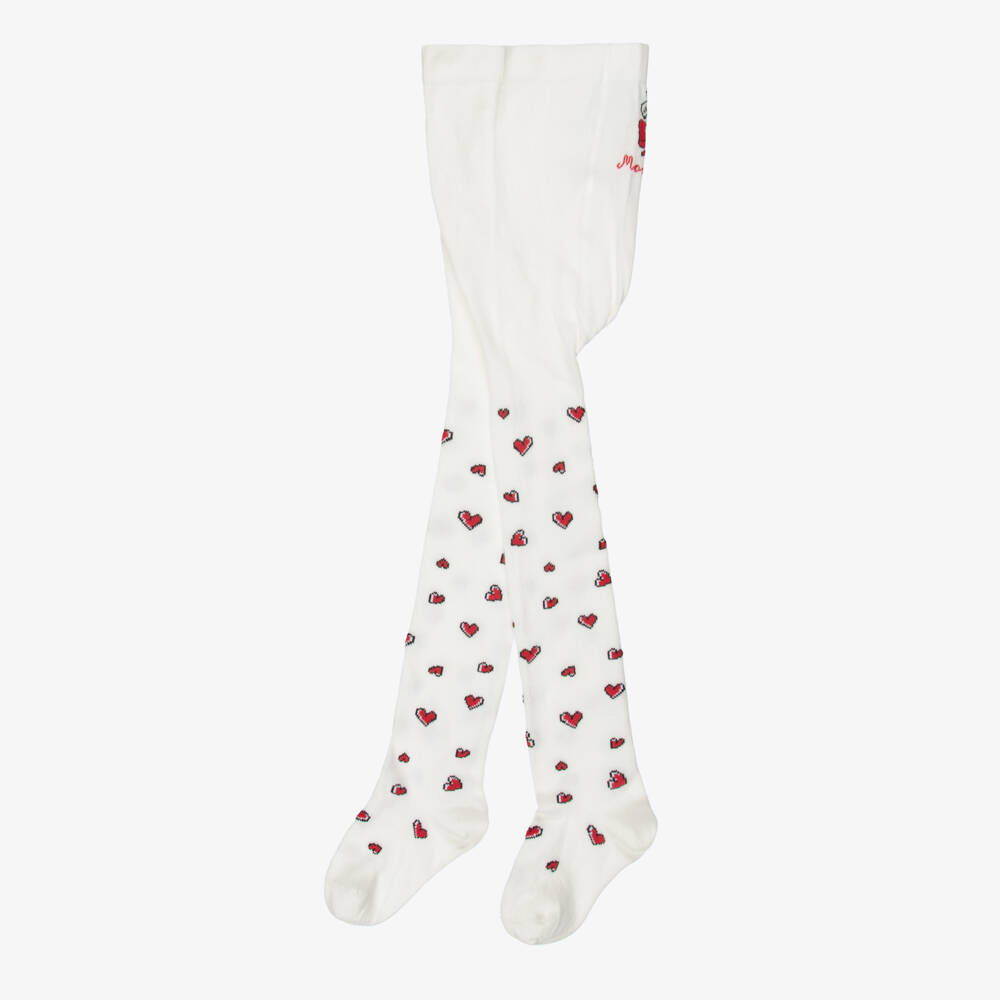 Monnalisa-Girls Ivory Disney Tights with Hearts & Dalmatian Pup | Childrensalon