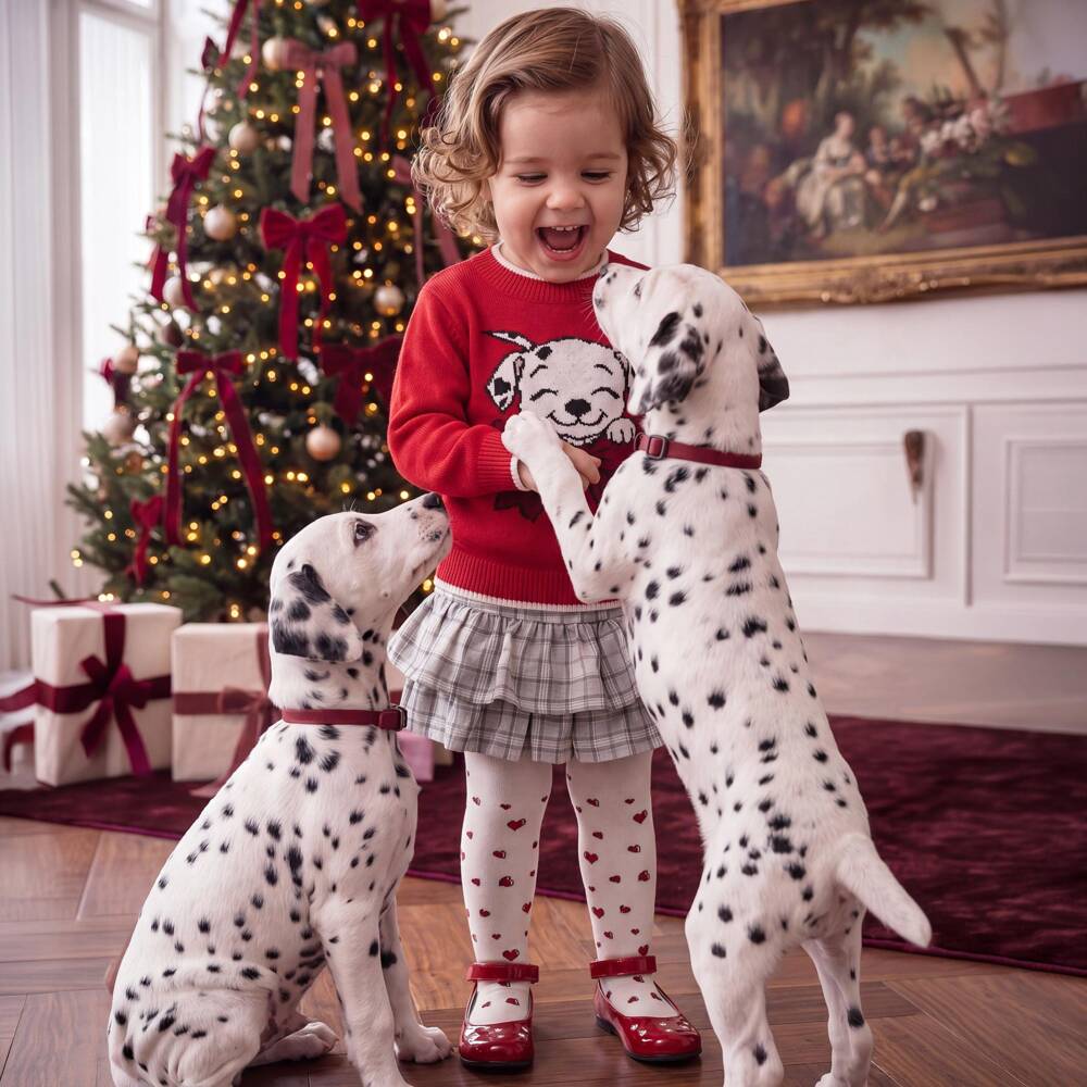 Monnalisa-Girls Ivory Disney Tights with Hearts & Dalmatian Pup | Childrensalon