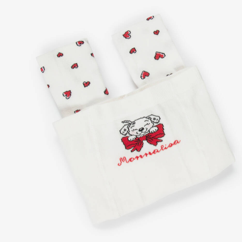 Monnalisa-Girls Ivory Disney Tights with Hearts & Dalmatian Pup | Childrensalon