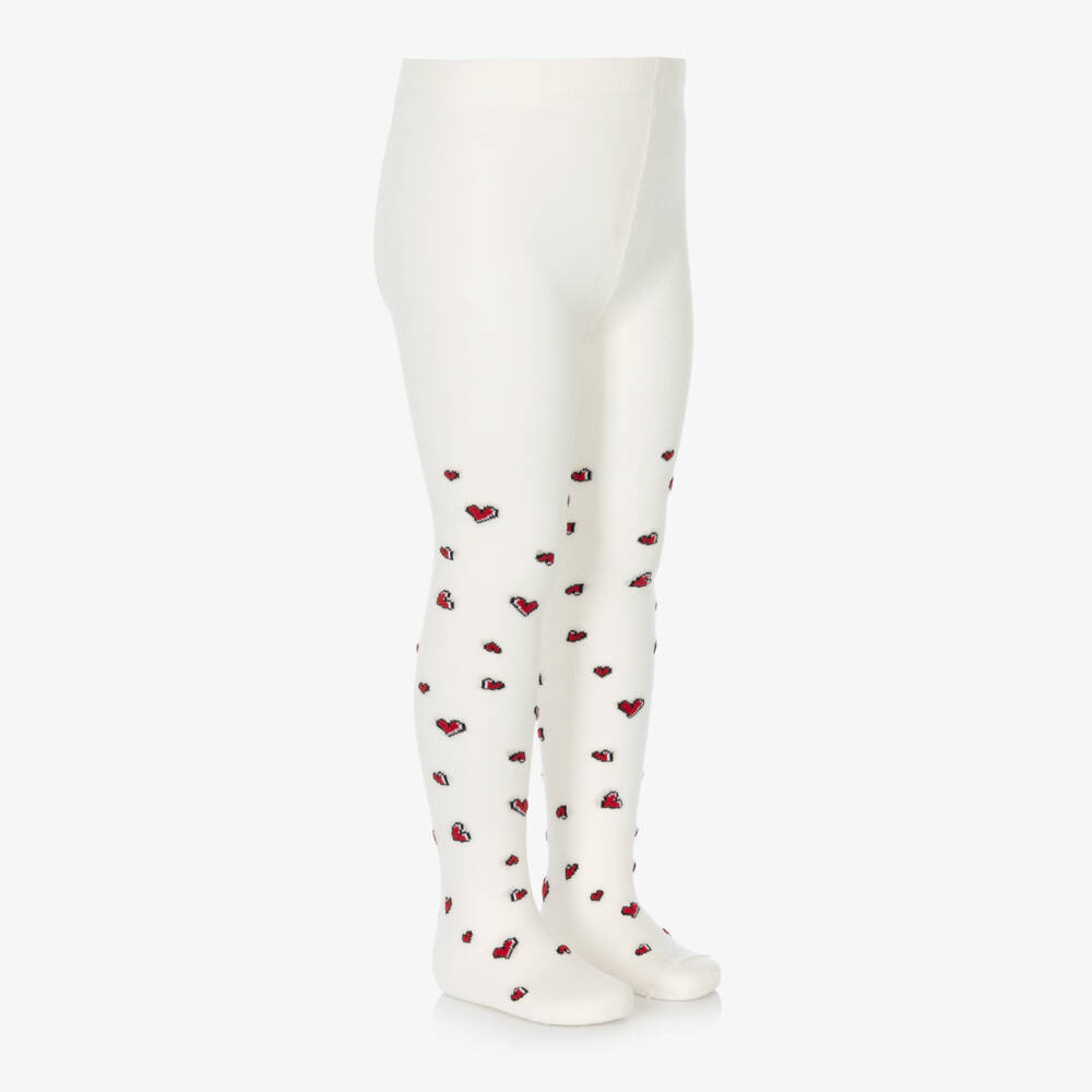 Monnalisa-Girls Ivory Disney Tights with Hearts & Dalmatian Pup | Childrensalon