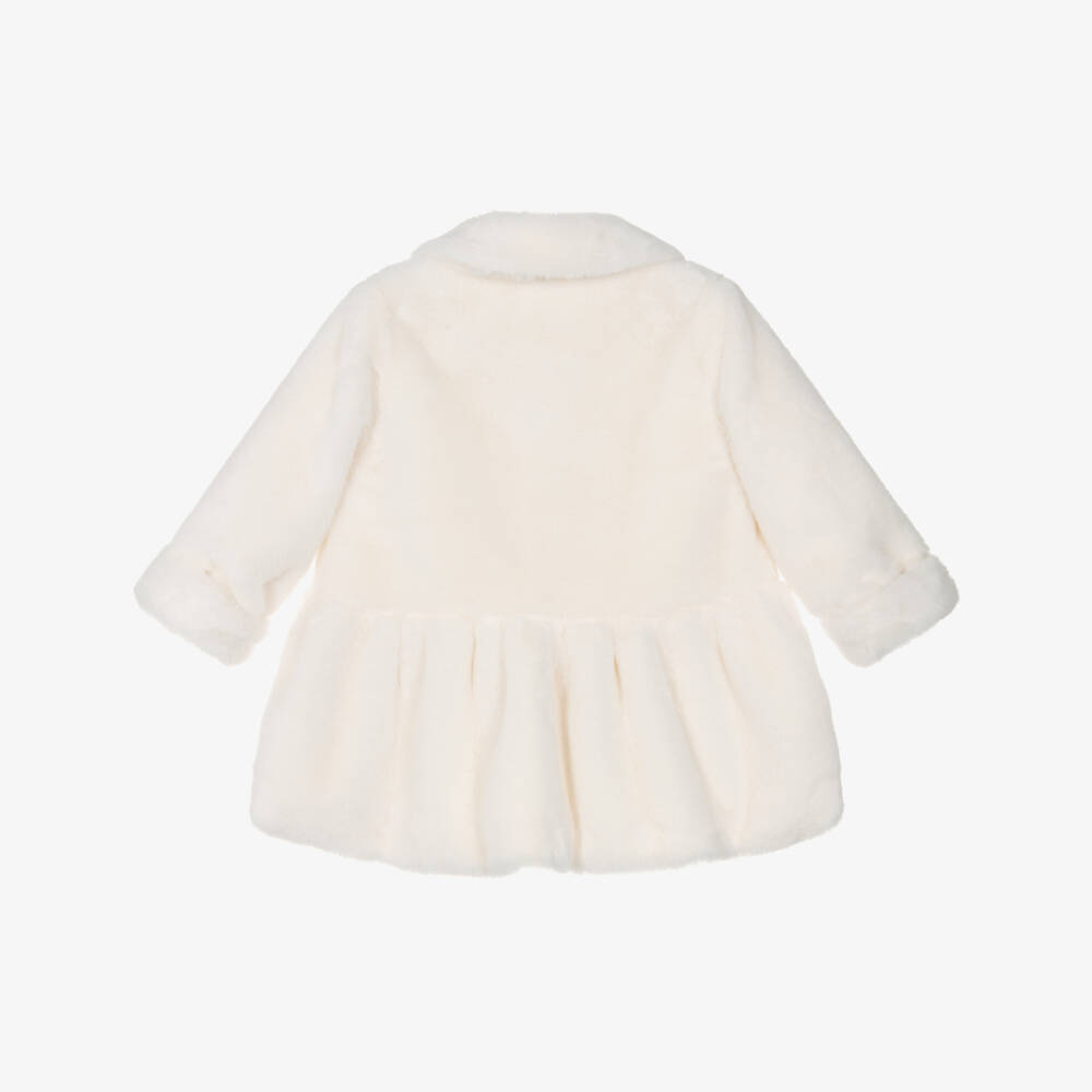 Monnalisa-Girls Ivory Faux Fur Coat | Childrensalon