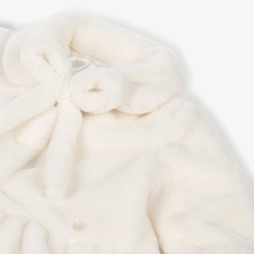Monnalisa-Girls Ivory Faux Fur Coat | Childrensalon