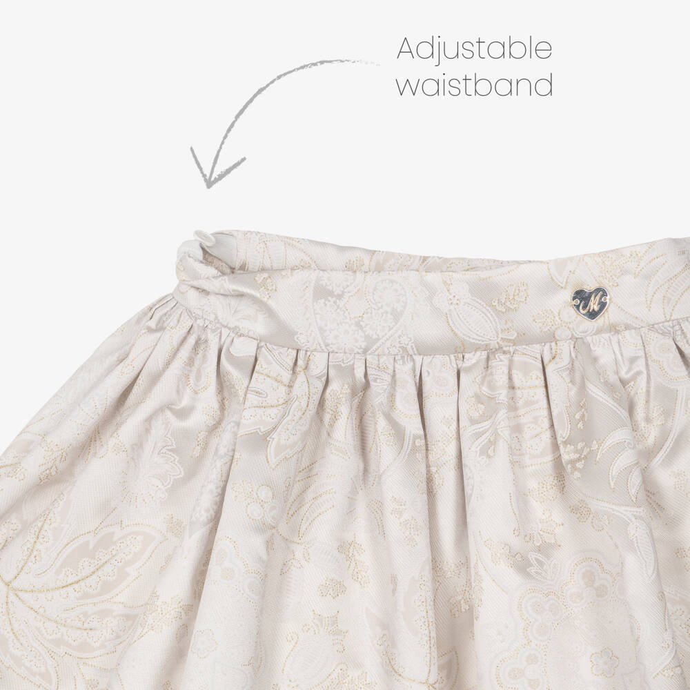 Monnalisa-Girls Ivory Jacquard Satin Skirt Set | Childrensalon
