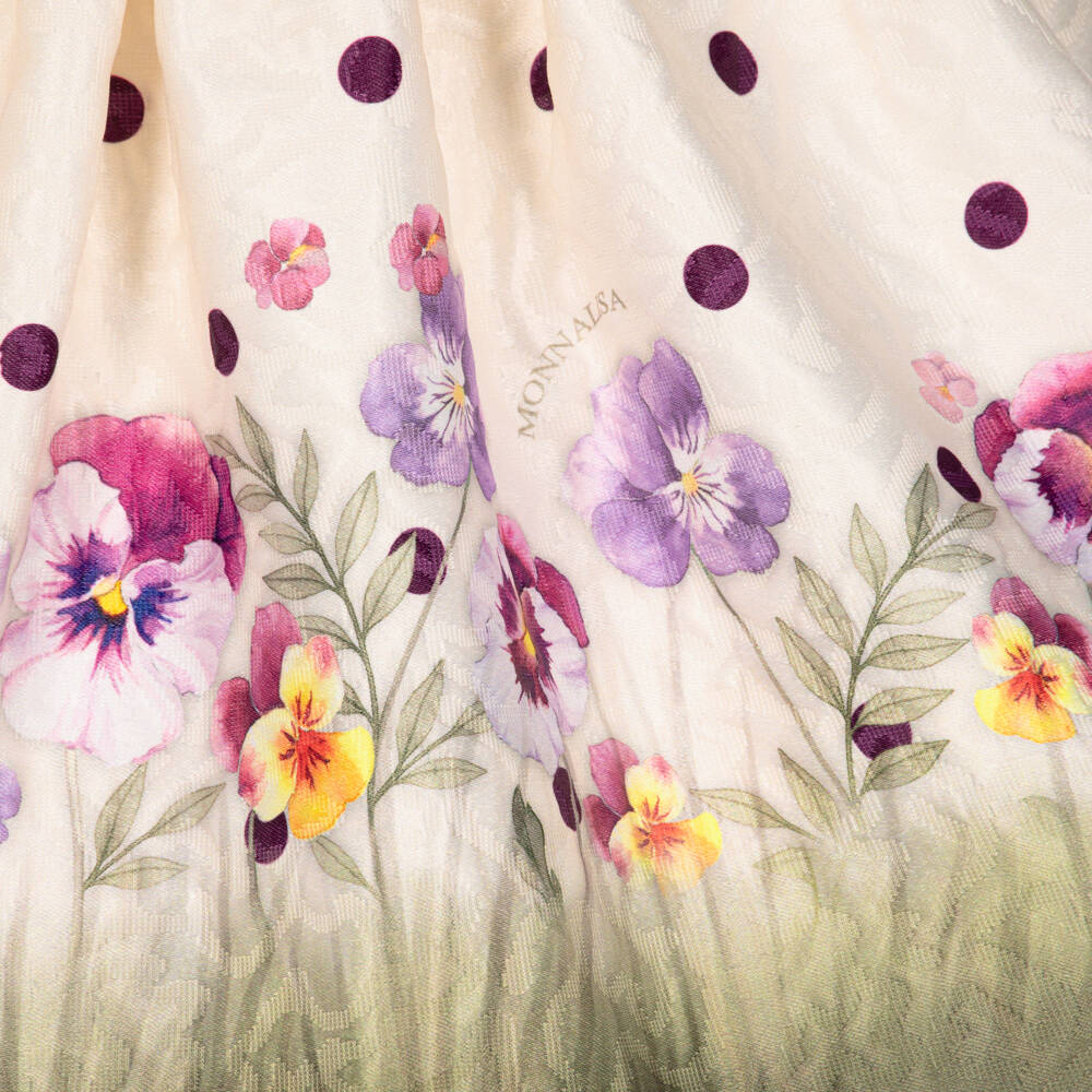 Monnalisa-Girls Ivory Jersey & Floral Jacquard Dress | Childrensalon