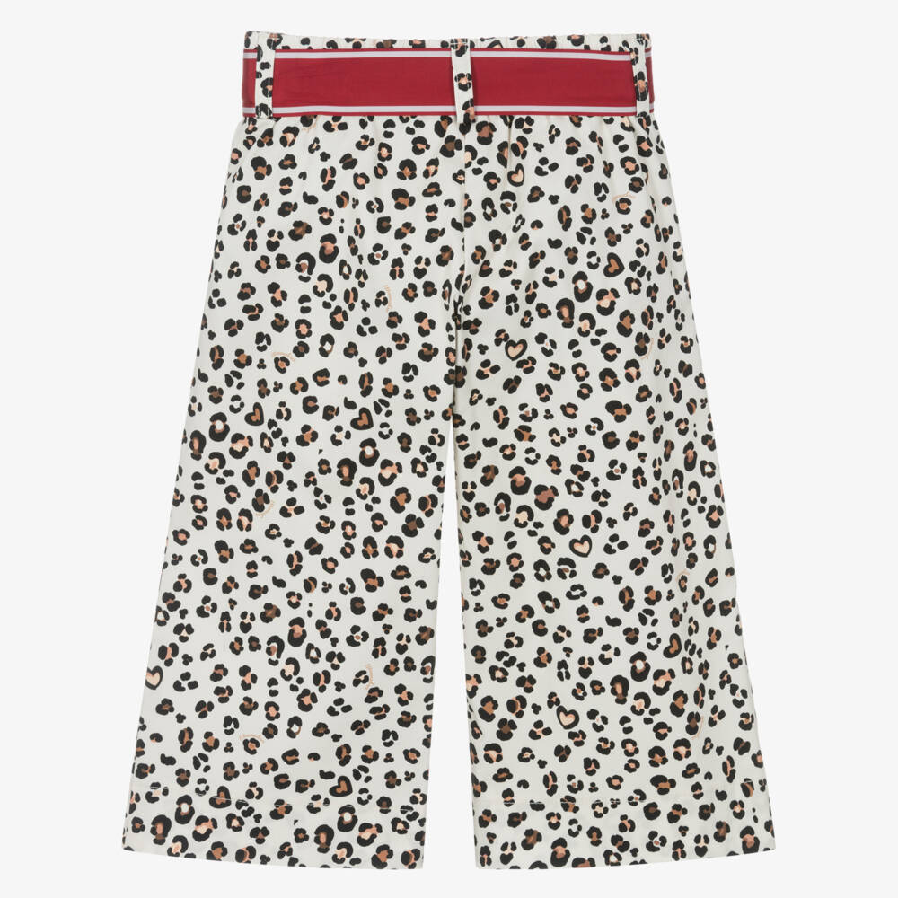 Monnalisa-Girls Ivory Leopard Print Twill Trousers | Childrensalon