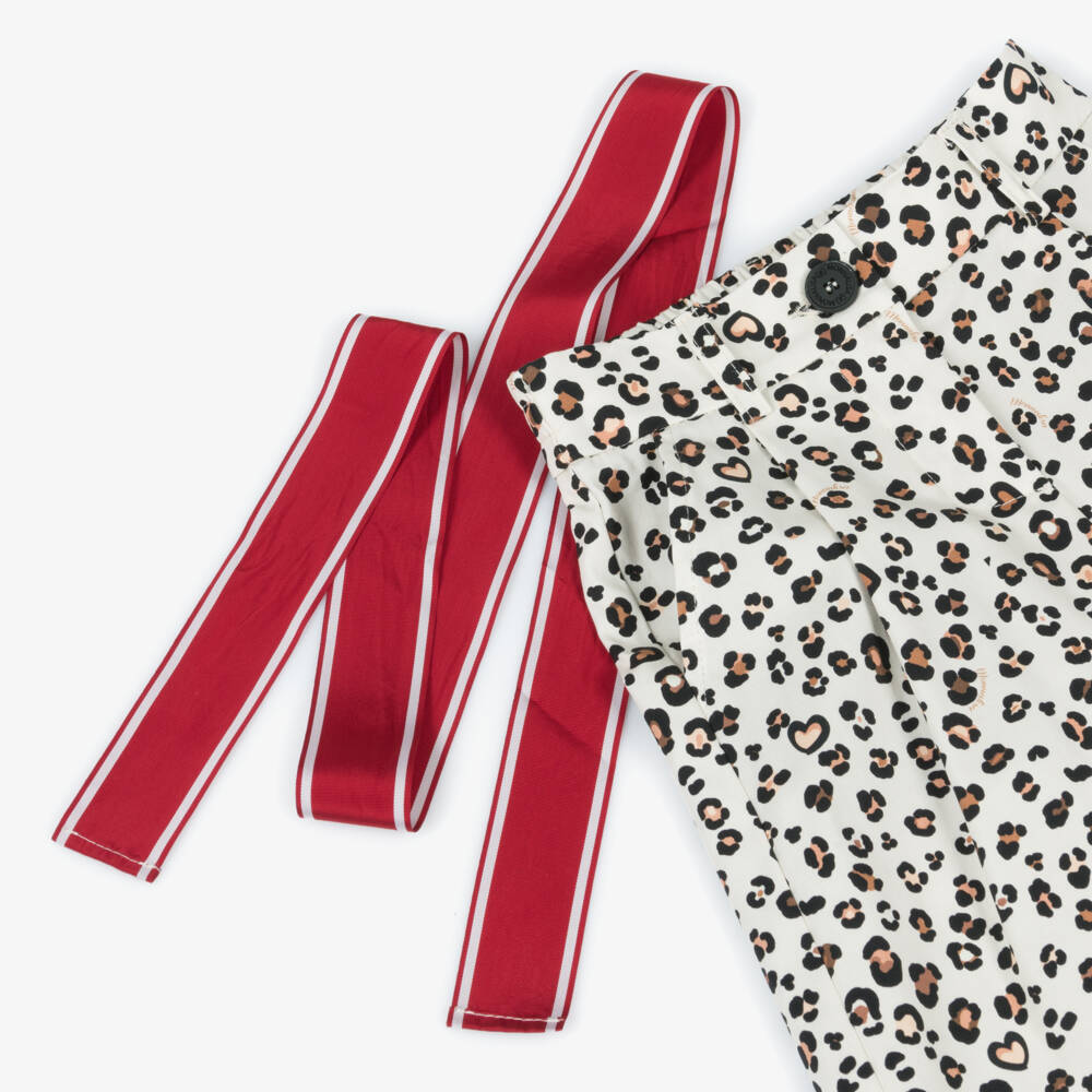 Monnalisa-Girls Ivory Leopard Print Twill Trousers | Childrensalon