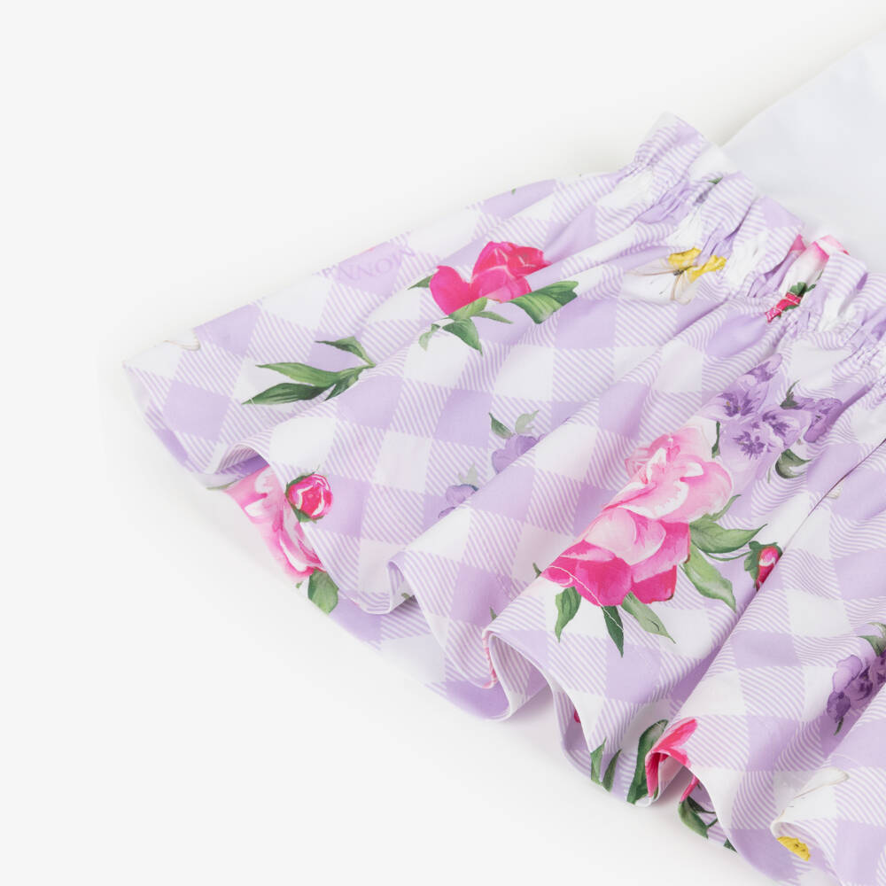 Monnalisa-Girls Ivory & Lilac Cotton Dress with Flowers & Butterflies | Childrensalon