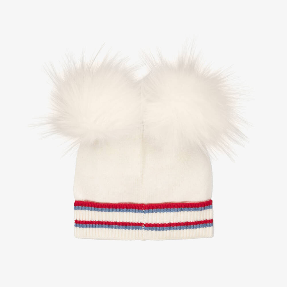 Monnalisa-Girls Ivory Minnie Mouse Pom-Pom Hat | Childrensalon