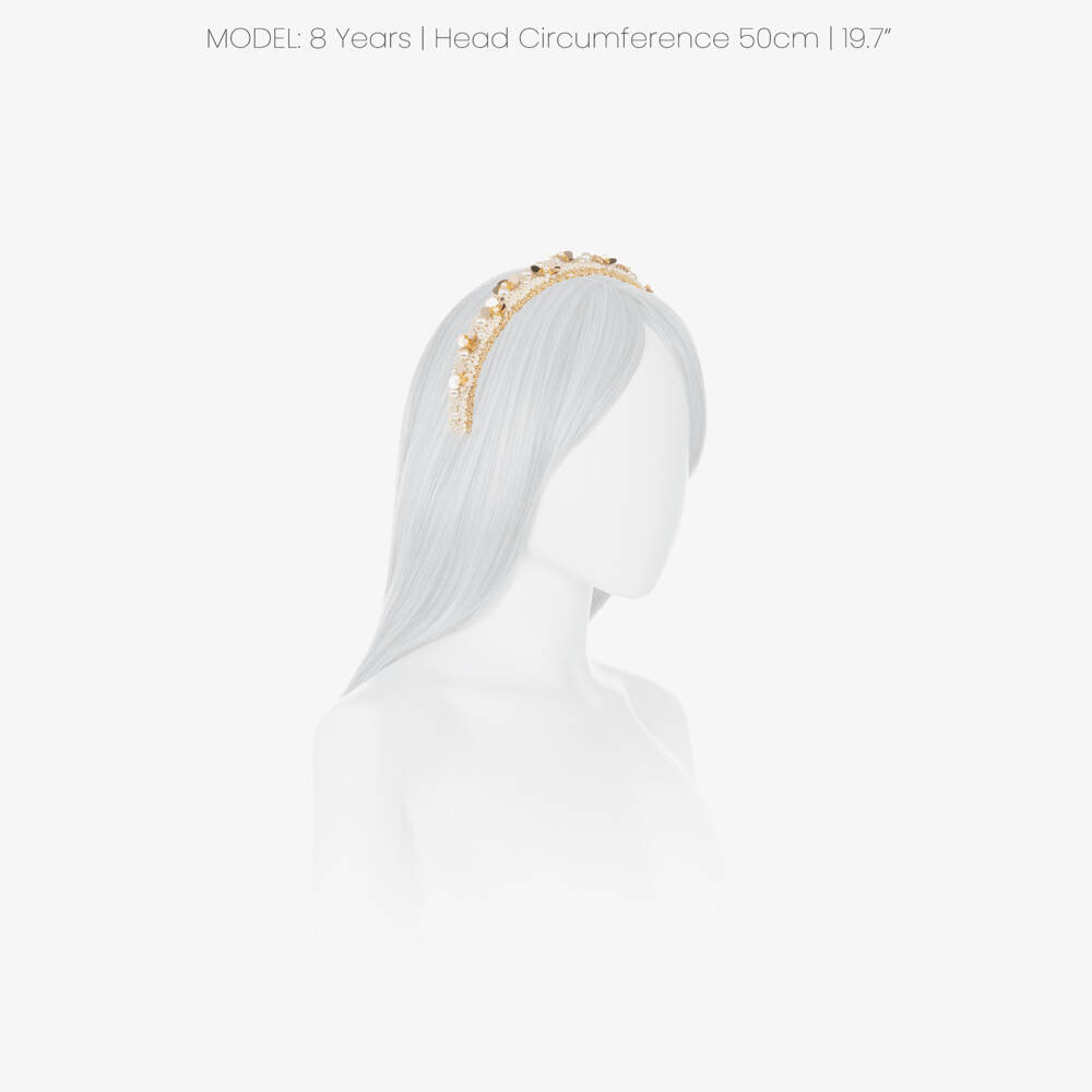 Monnalisa-Girls Ivory Pearl & Gold Sequin Hairband | Childrensalon