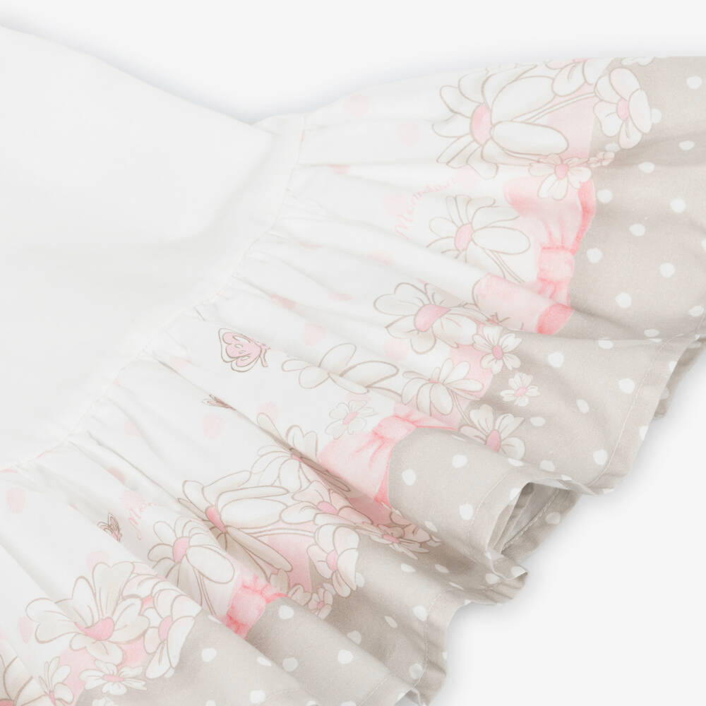 Monnalisa-فستان قطن مزين بفيونكة وورود لون عاجي وزهري للبنات | Childrensalon