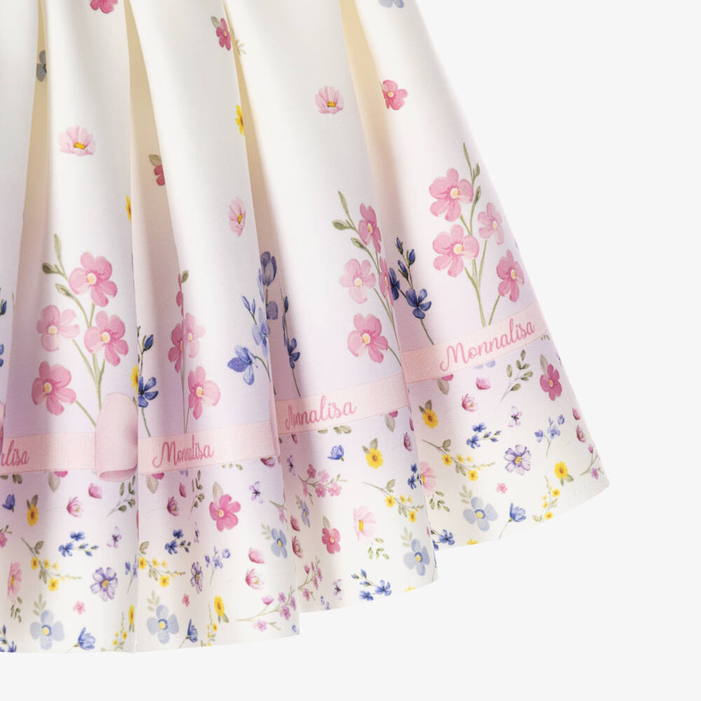 Monnalisa-Girls Ivory & Pink Flower Print Jersey Skirt | Childrensalon