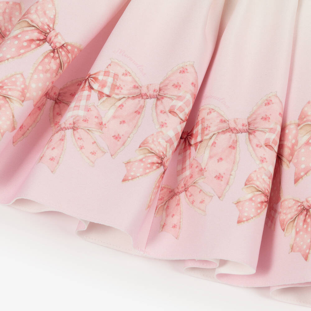 Monnalisa-Girls Ivory & Pink Ombré Milano Jersey Bow Print Dress | Childrensalon
