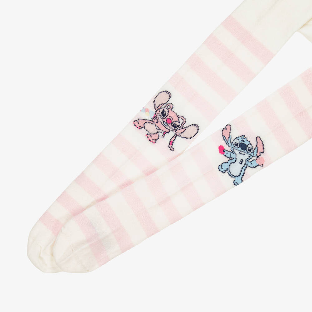 Monnalisa-Girls Ivory & Pink Striped Disney Tights | Childrensalon