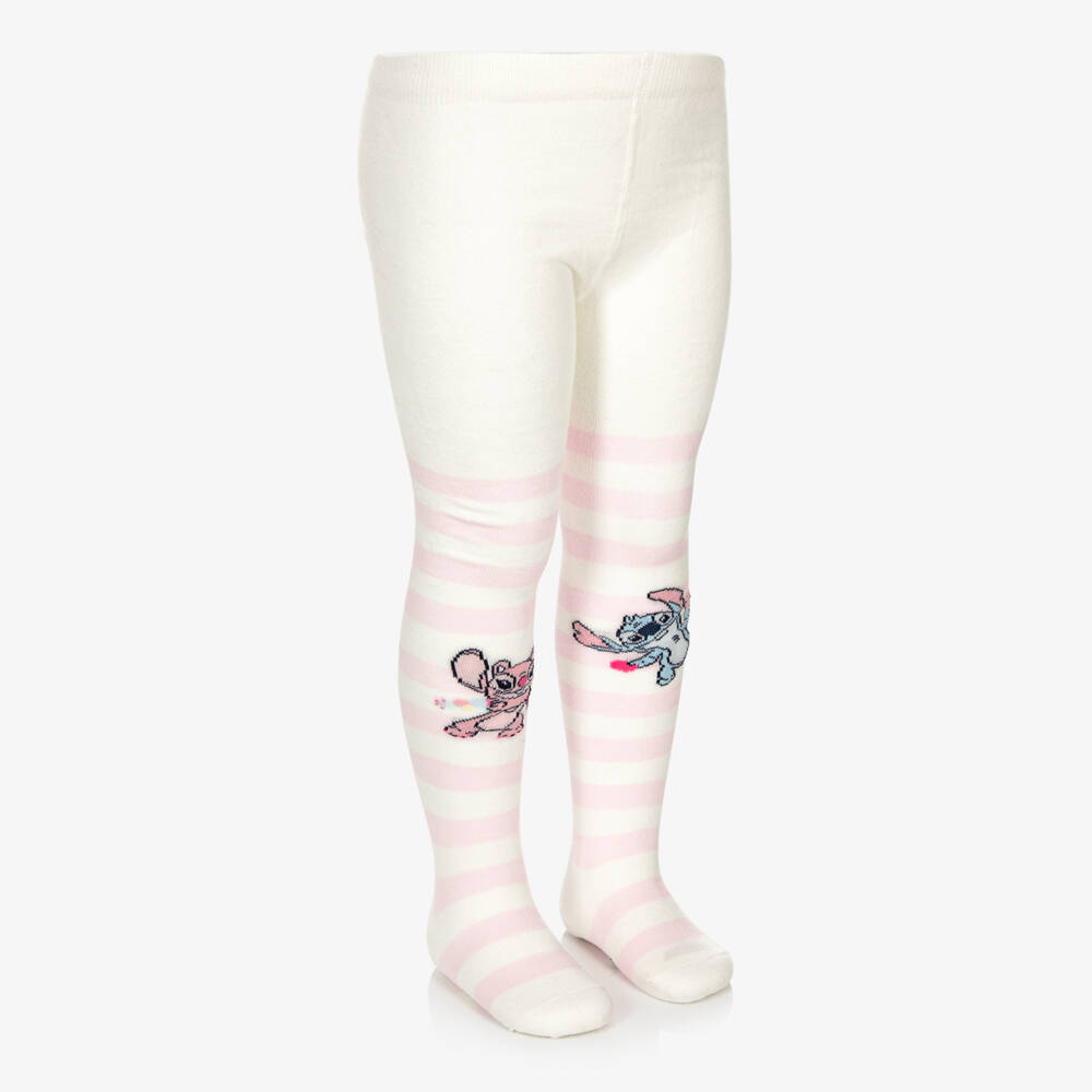 Monnalisa-Girls Ivory & Pink Striped Disney Tights | Childrensalon