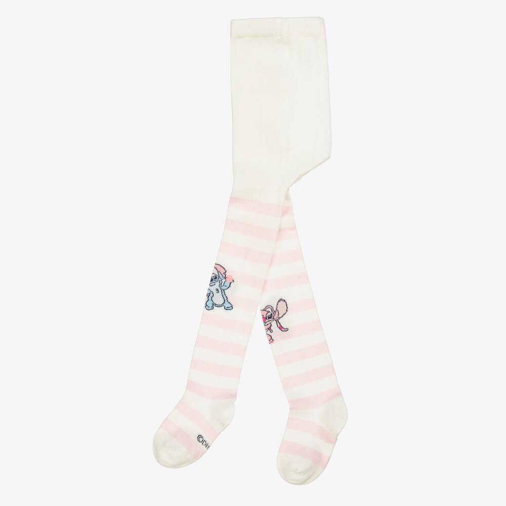 Monnalisa-Girls Ivory & Pink Striped Disney Tights | Childrensalon