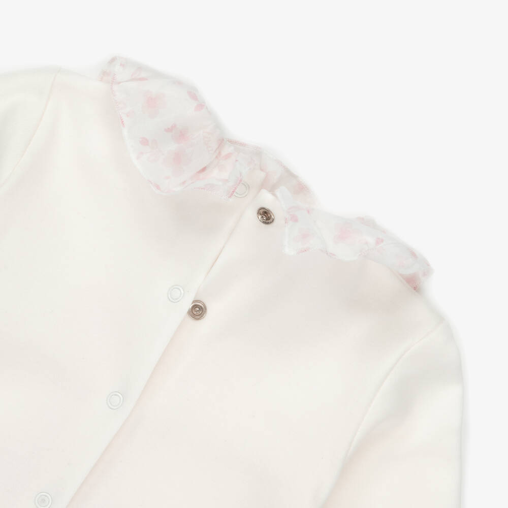 Monnalisa-Girls Ivory & Pink Teddy Bear Print Babysuit Set  | Childrensalon