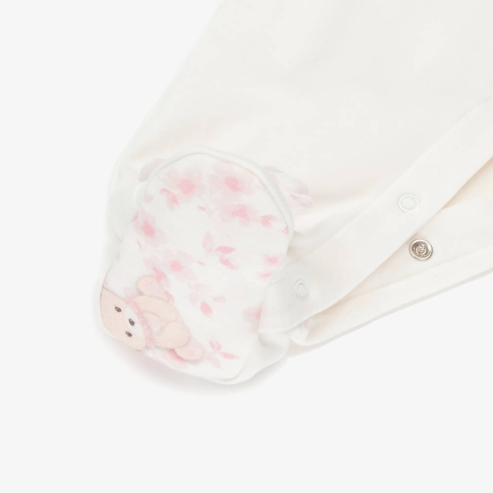 Monnalisa-Girls Ivory & Pink Teddy Bear Print Babysuit Set  | Childrensalon