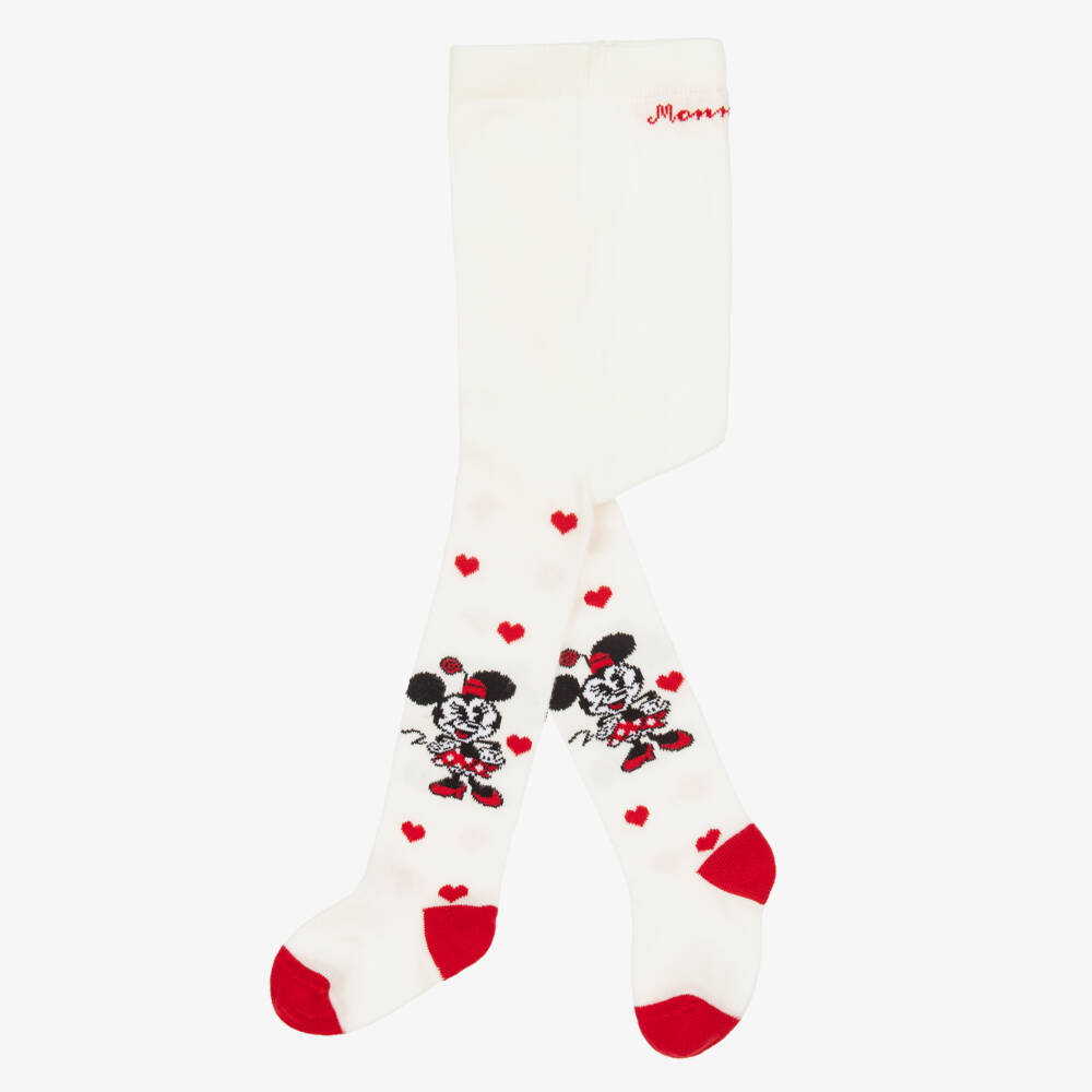 Monnalisa-Girls Ivory & Red Disney Minnie Mouse Tights | Childrensalon