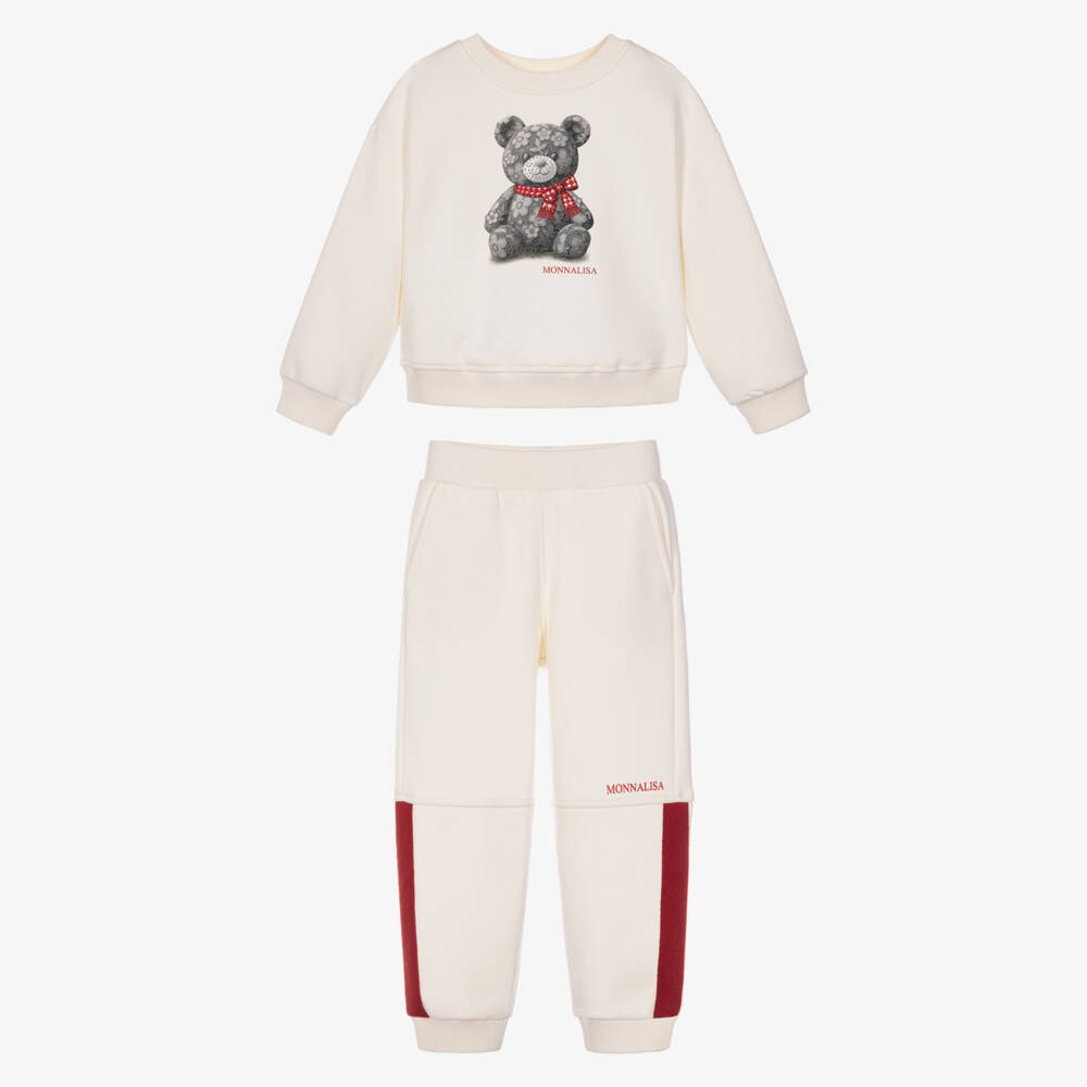 Monnalisa-Girls Ivory & Red Teddy Bear Tracksuit | Childrensalon