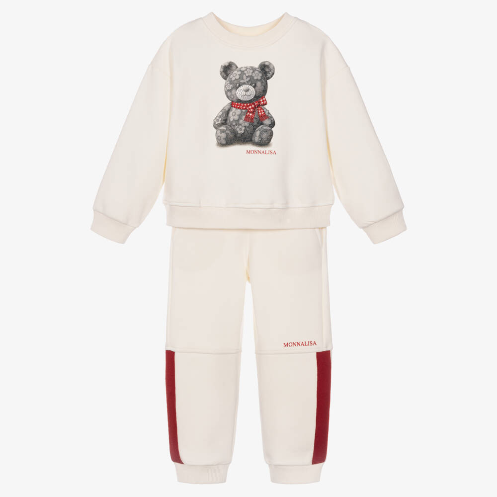 Monnalisa-Girls Ivory & Red Teddy Bear Tracksuit  | Childrensalon