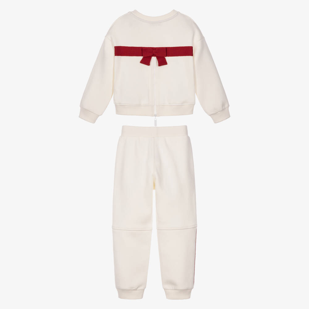 Monnalisa-Girls Ivory & Red Teddy Bear Tracksuit | Childrensalon