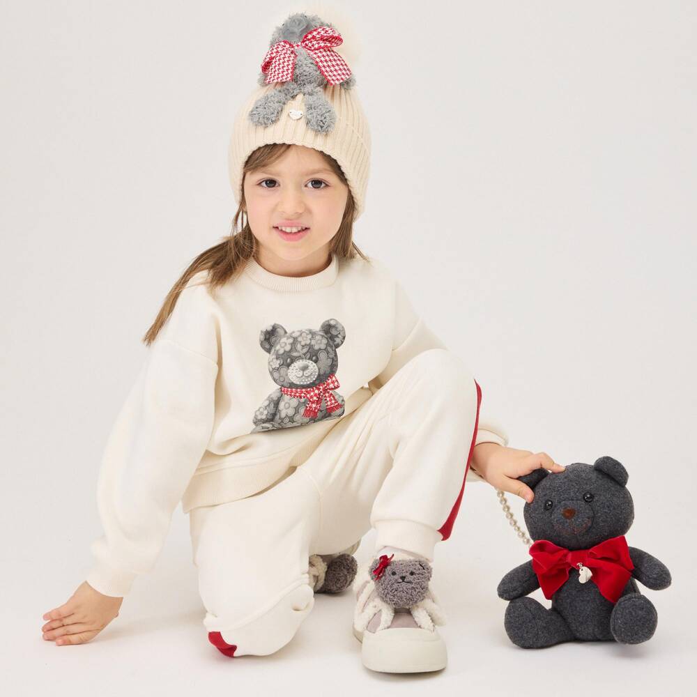 Monnalisa-Girls Ivory & Red Teddy Bear Tracksuit | Childrensalon
