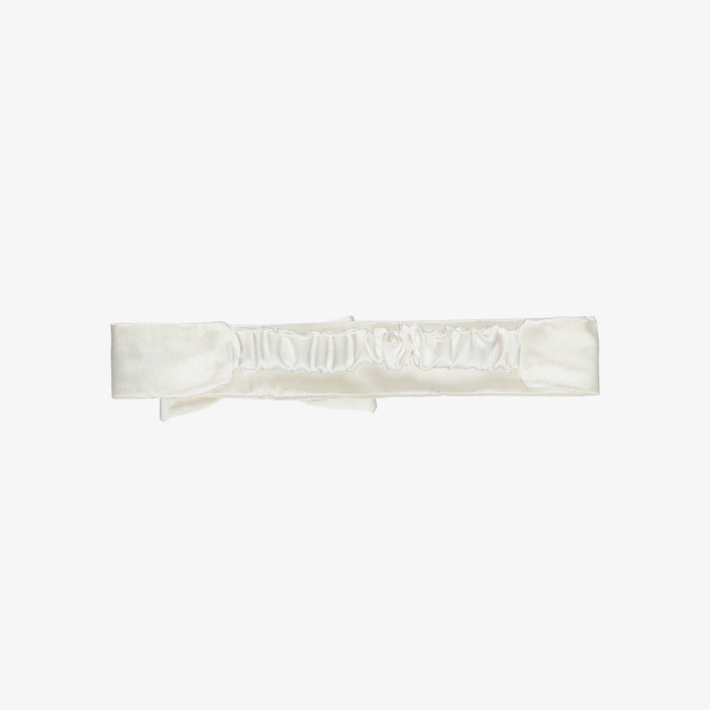 Monnalisa-Girls Ivory Satin Bow Headband | Childrensalon