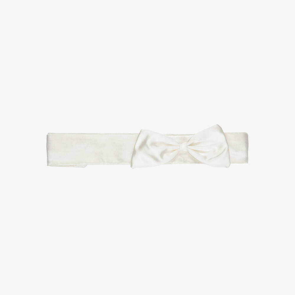 Monnalisa-Girls Ivory Satin Bow Headband | Childrensalon