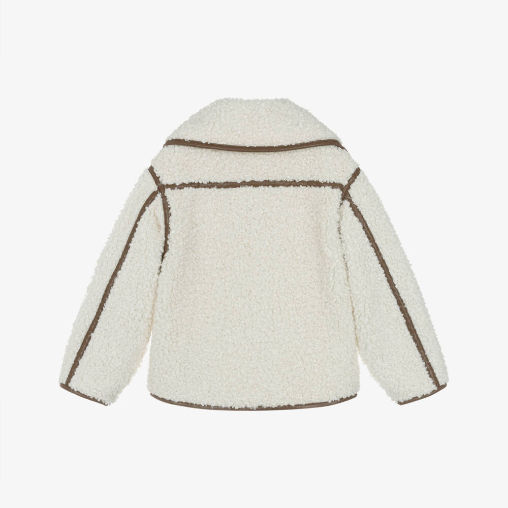 Monnalisa-Girls Ivory Sherpa Fleece Jacket | Childrensalon