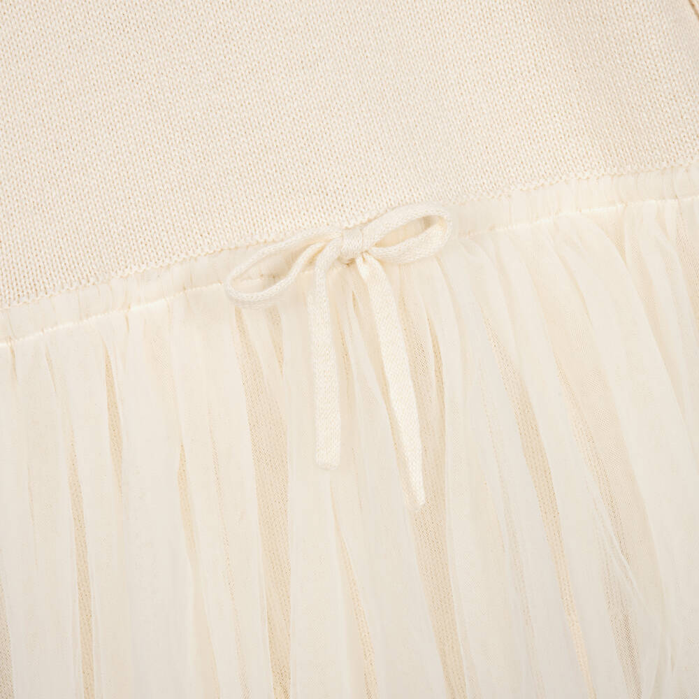 Monnalisa-Girls Ivory Sweater Dress with Tulle Ruffle | Childrensalon