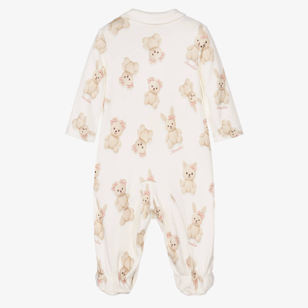 Monnalisa-Girls Ivory Teddy Print Babygrow | Childrensalon