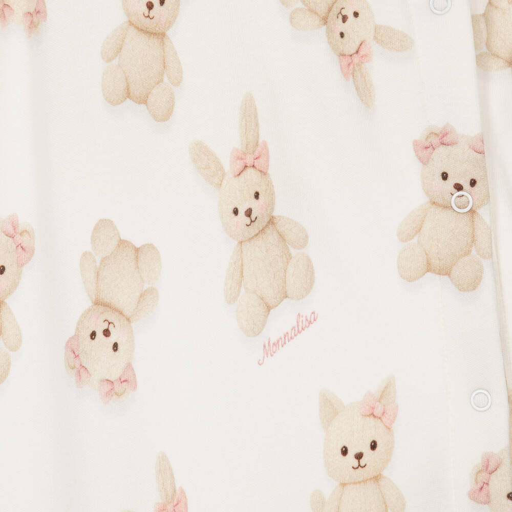 Monnalisa-Girls Ivory Teddy Print Babygrow | Childrensalon