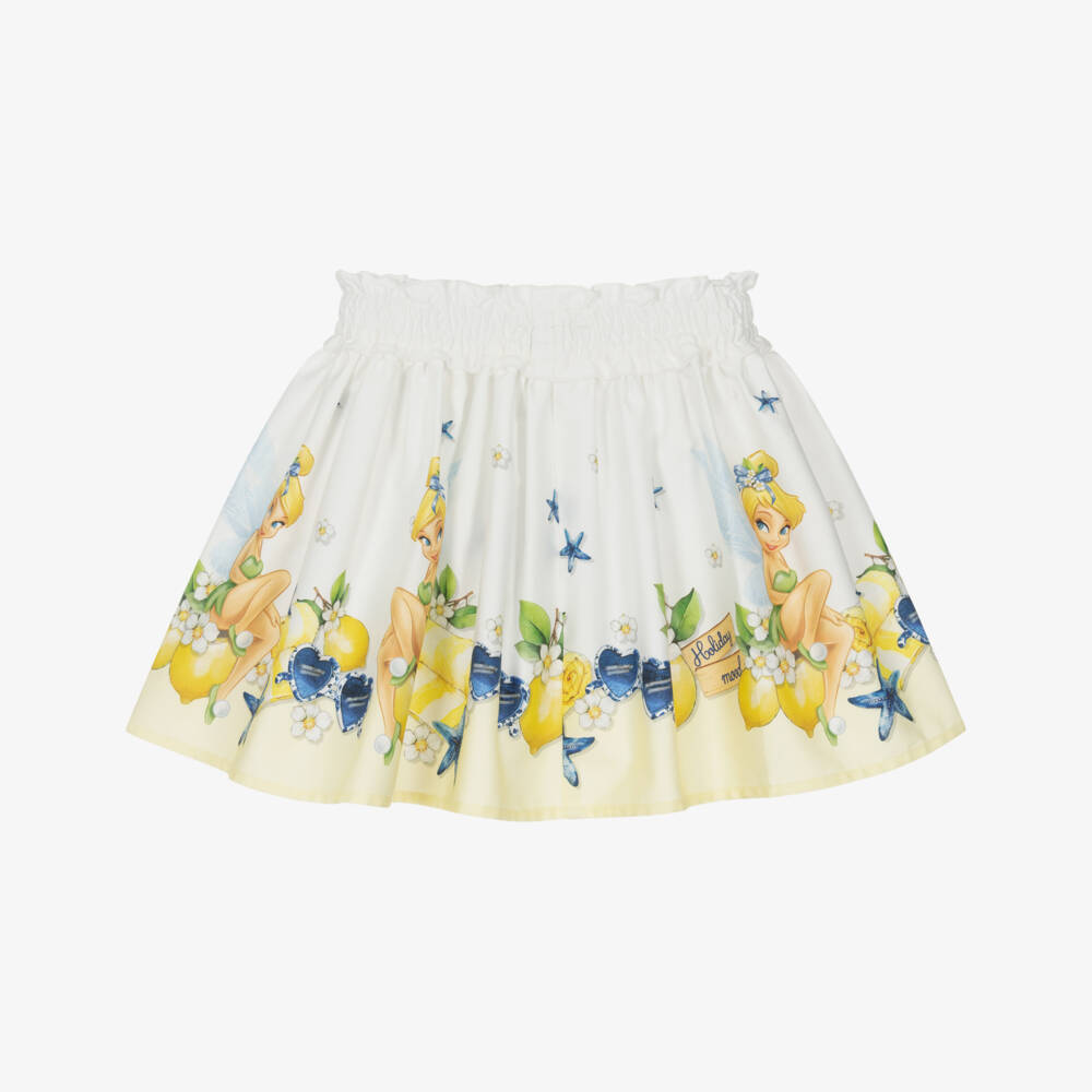 Monnalisa-Girls Ivory Yellow & Blue Cotton Sateen Tinkerbell Skirt | Childrensalon