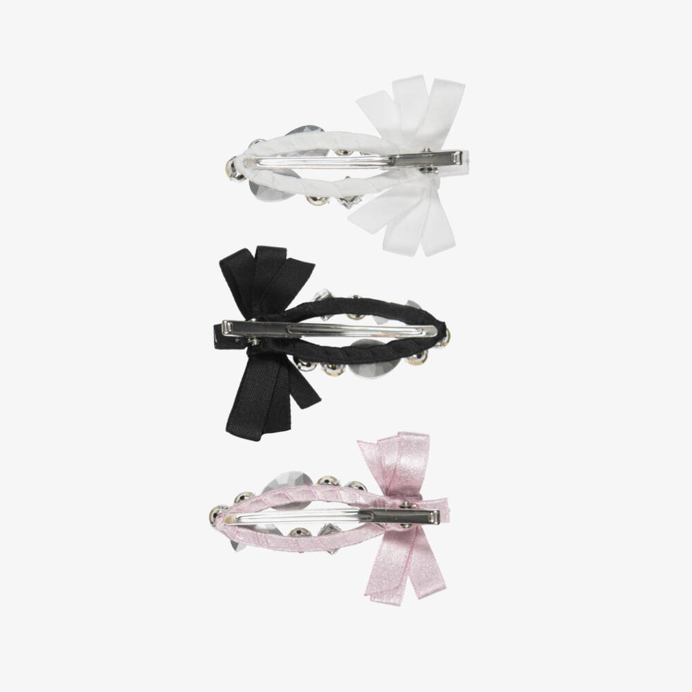 Monnalisa-Girls Jewelled Bow Hair Clips (3 Pack) | Childrensalon