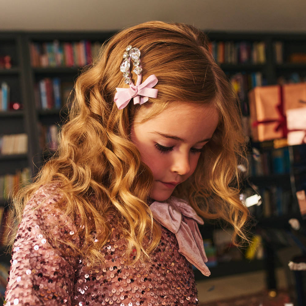Monnalisa-Girls Jewelled Bow Hair Clips (3 Pack) | Childrensalon