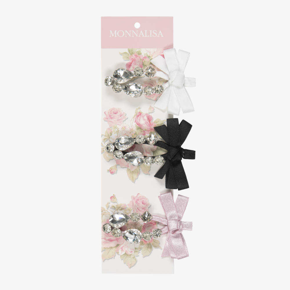 Monnalisa-Girls Jewelled Bow Hair Clips (3 Pack) | Childrensalon
