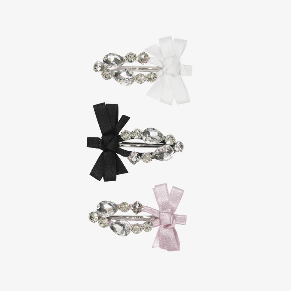 Monnalisa-Girls Jewelled Bow Hair Clips (3 Pack) | Childrensalon