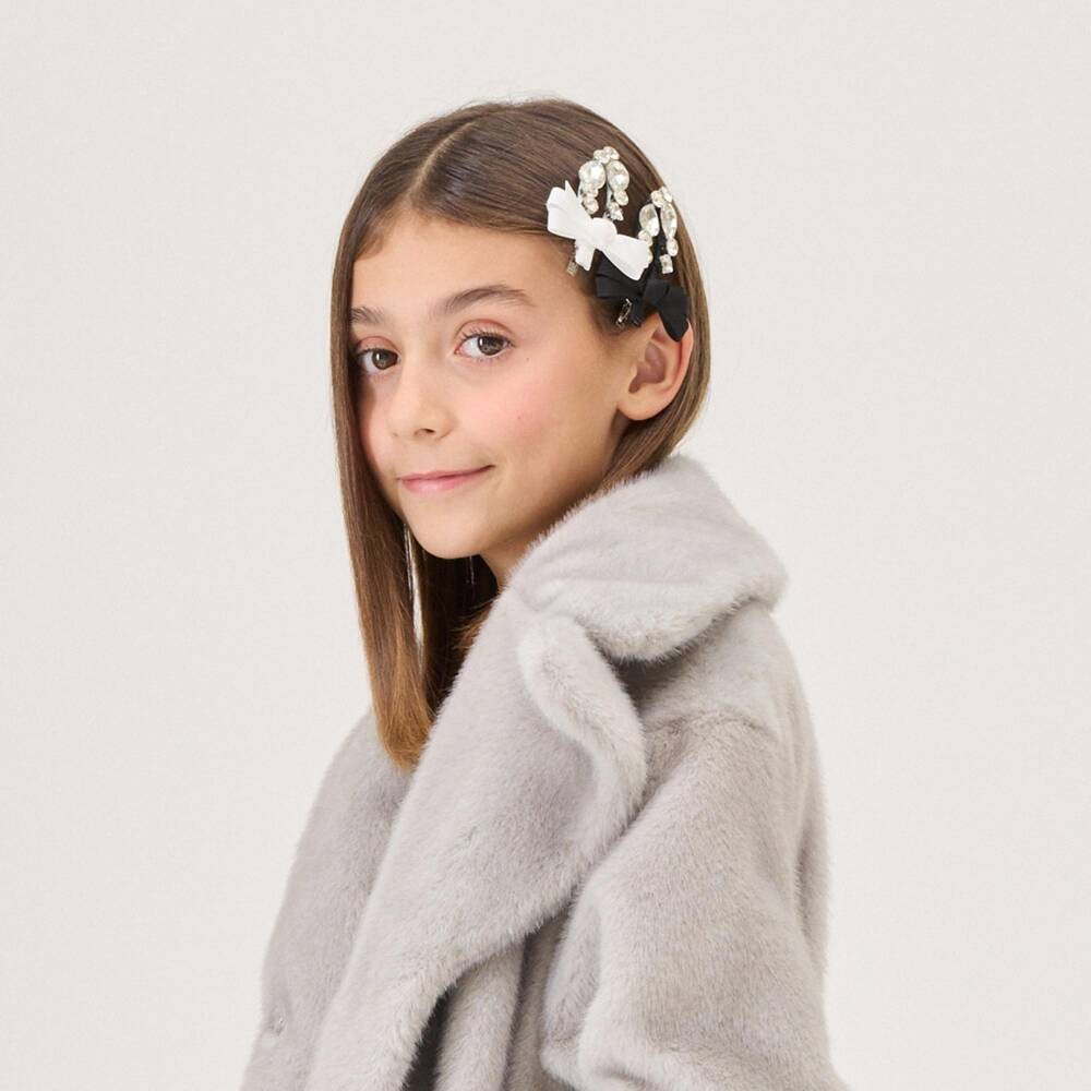 Monnalisa-Girls Jewelled Bow Hair Clips (3 Pack) | Childrensalon