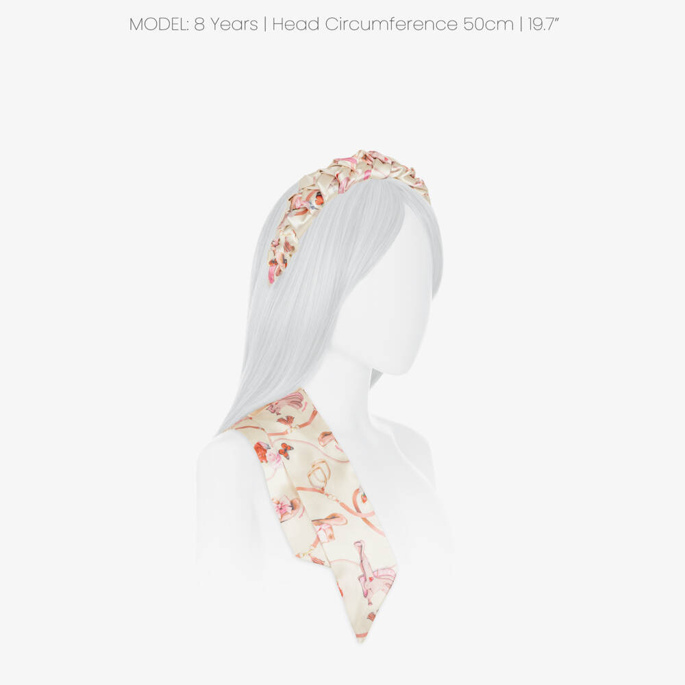 Monnalisa-Girls Light Beige Plaited Satin Hairband | Childrensalon