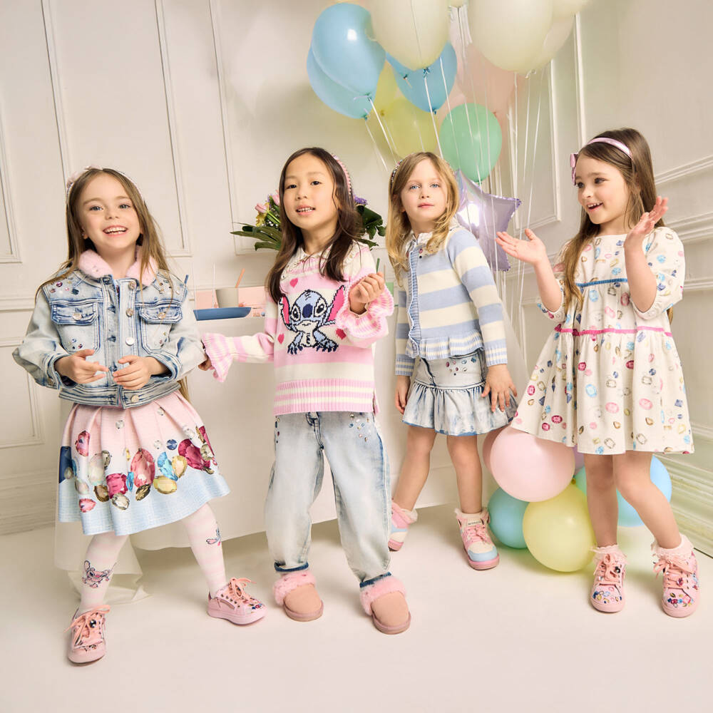 Monnalisa-Girls Light Pink & Blue Jewel Print Skirt | Childrensalon