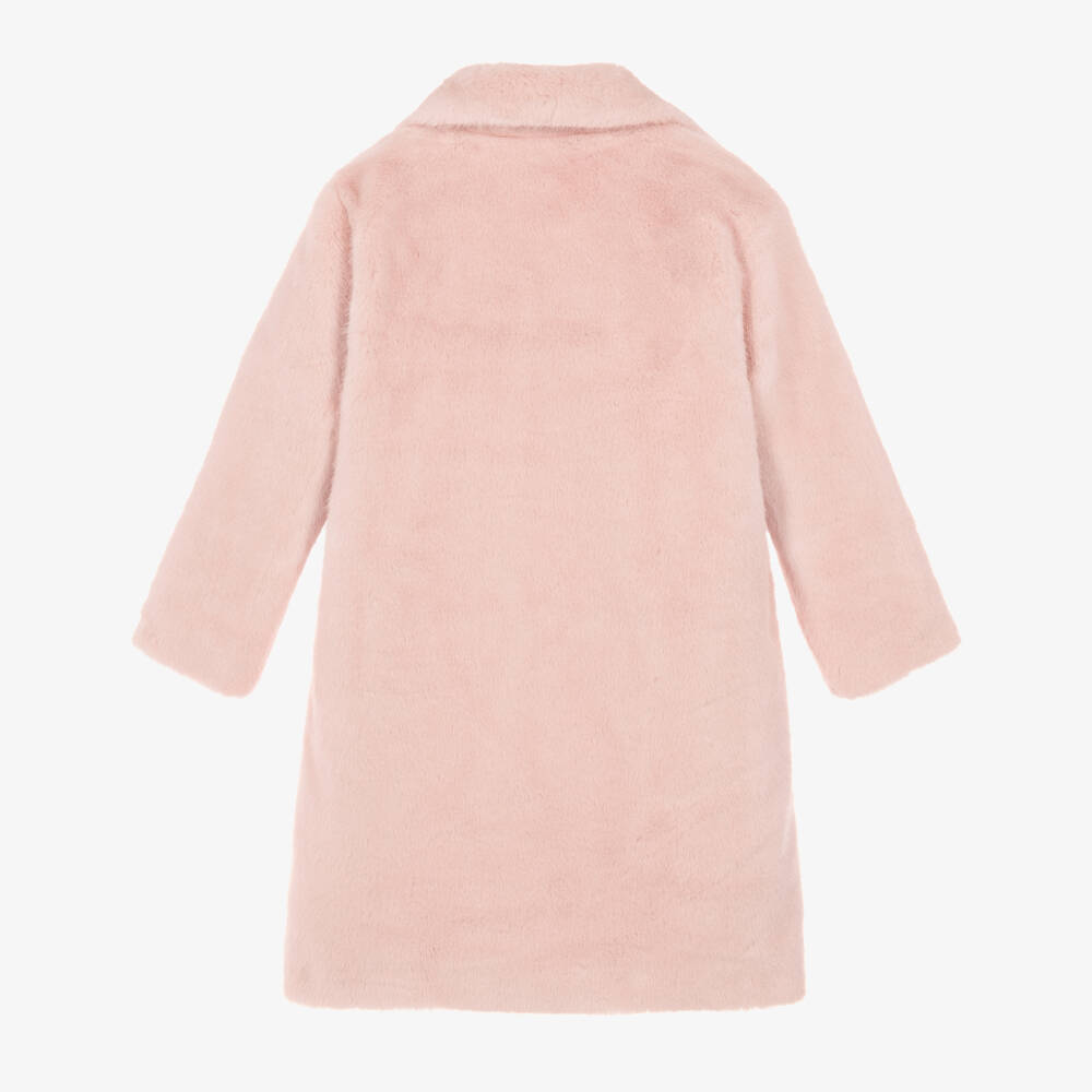 Monnalisa-Girls Light Pink Faux Fur Coat | Childrensalon