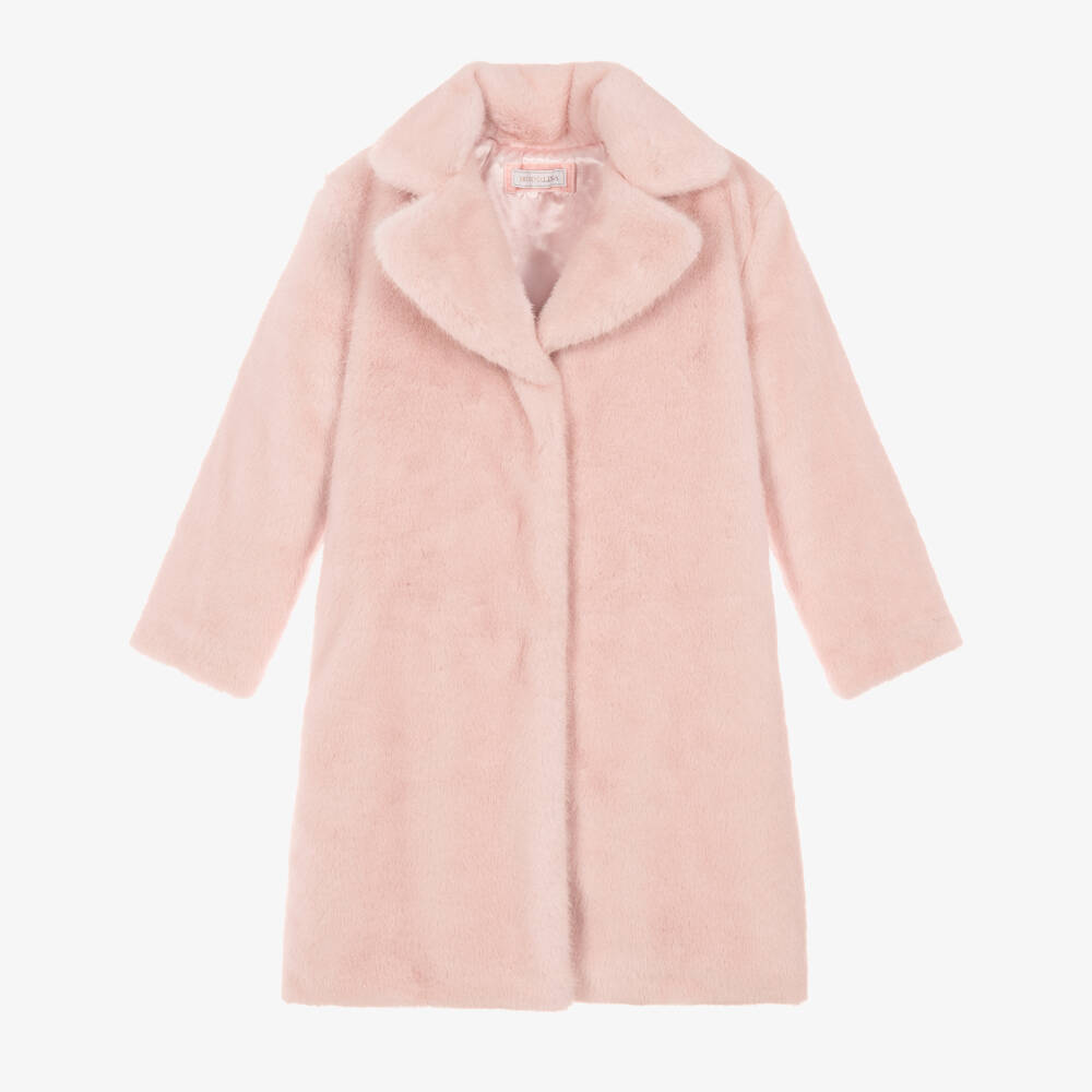 Monnalisa-Girls Light Pink Faux Fur Coat | Childrensalon