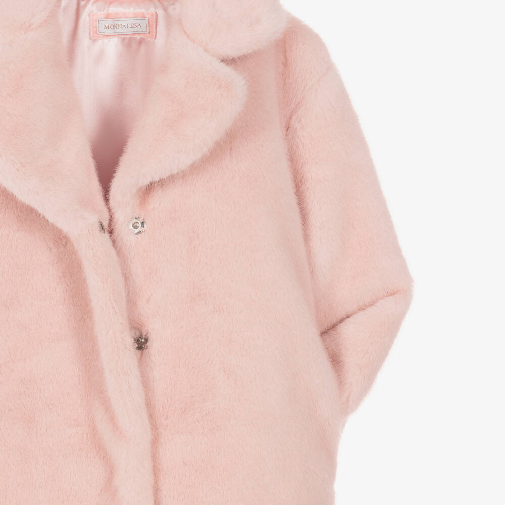 Monnalisa-Girls Light Pink Faux Fur Coat | Childrensalon